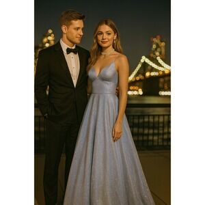 Prom Cinderella Glam Cami Babydoll Wedding Silver Glitter Periwinkle 6 Long Gown